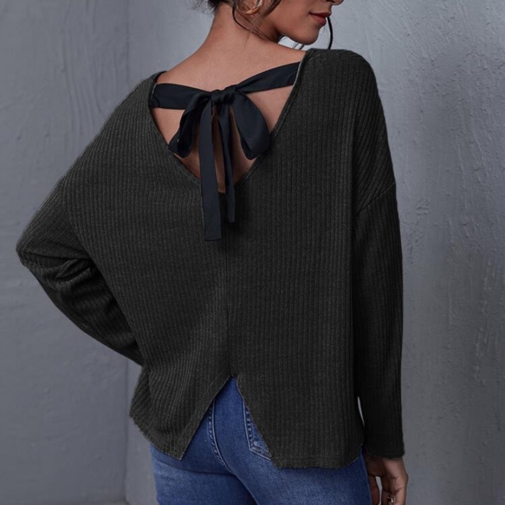 Black tie back sweater